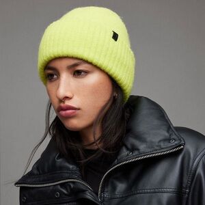 All Saints Vibrant Yellow Green Jesse Brushed Beanie